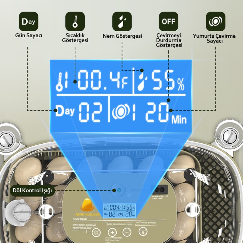 24 lü Altın kuluçka makinesi göstergeleri